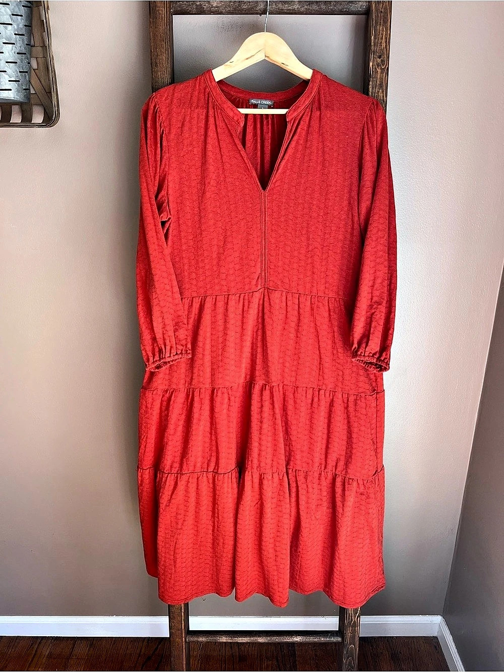 Falls Creek Tiered Midi Dress in Burnt Orange Size Large